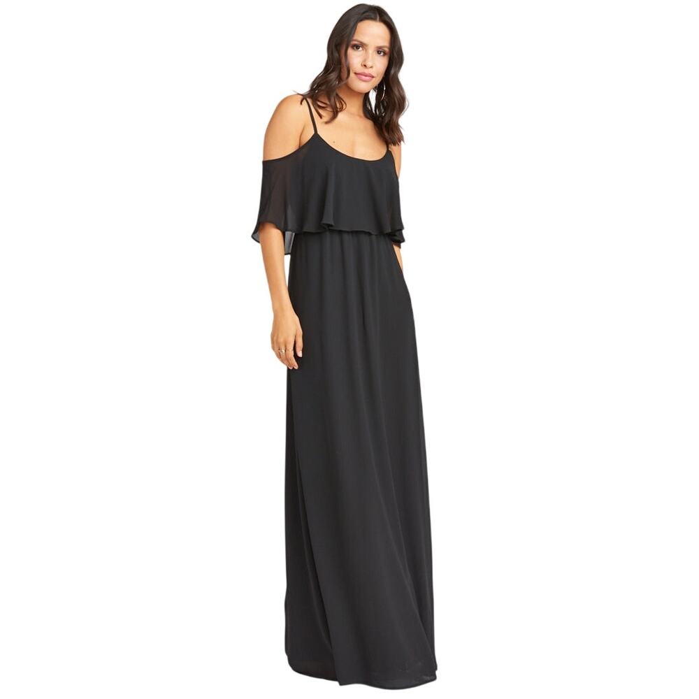 Show Me Your Mumu Bridesmaids Dresses Caitlin Ruffle Maxi Dress ~ Black Chiffon